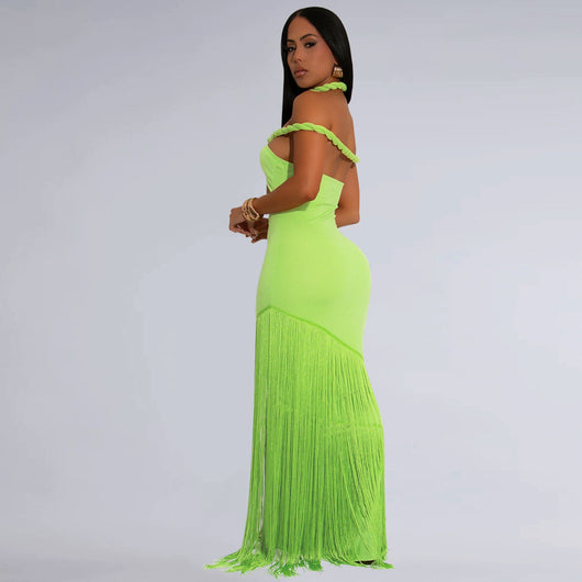 Vestido Tubo Escotado con Detalles de Borlas - Image 34