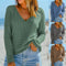 Blusa Retro a Cuadros con Escote V y Manga Larga para Mujer