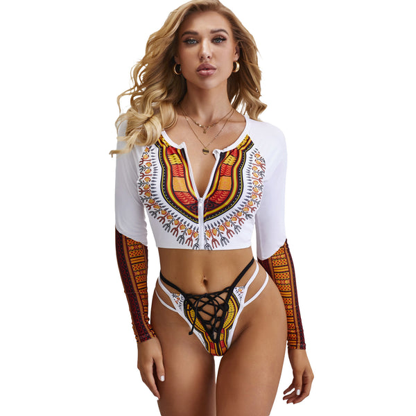 Traje de Baño Dos Piezas con Mangas Largas Estilo Nacional