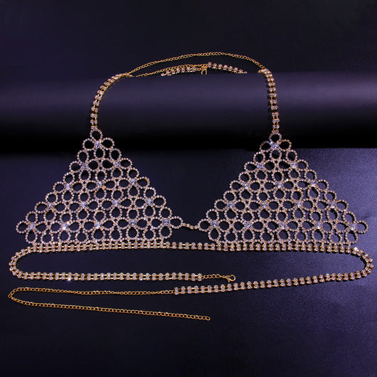Conjunto de Bikini Brillante con Cadena de Cuerpo de Flores Caladas - Image 9