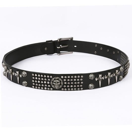 Cinturón de Cuero para Hombre Estilo Punk DJ con Calavera - Versátil y Atrevido