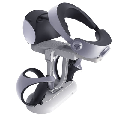 White ABS charging and storage stand for PS VR2 handles and glasses, with a U-shaped support and two charging docks. - Image 18