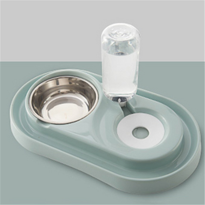 White pet feeding station with a stainless steel food bowl and a clear automatic water dispenser bottle. - Image 7