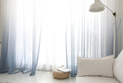 Green and white gradient sheer curtains made of polyester fiber, offering half shading for a modern room. - Image 34