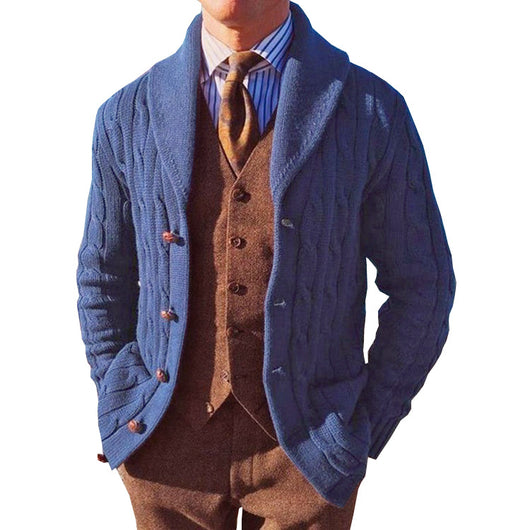 Cardigan Tejido Cuello Solapa Azul - Chaqueta Suéter Versátil - Image 2