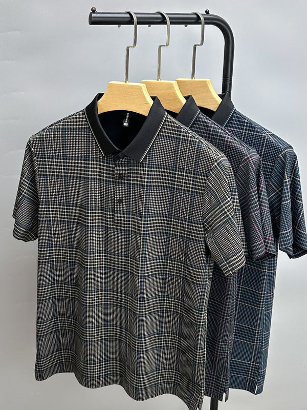 Polo Hombre Cuadros Verano Manga Corta Ajuste Cómodo
