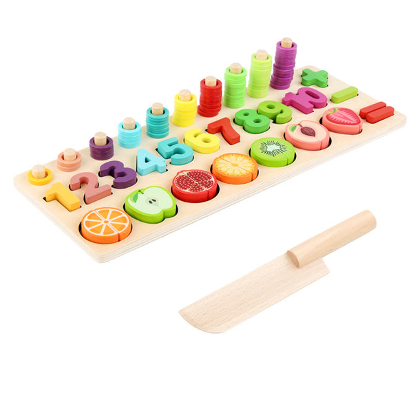 Tablero Educativo de Frutas con Bloques de Construcción Logarítmica