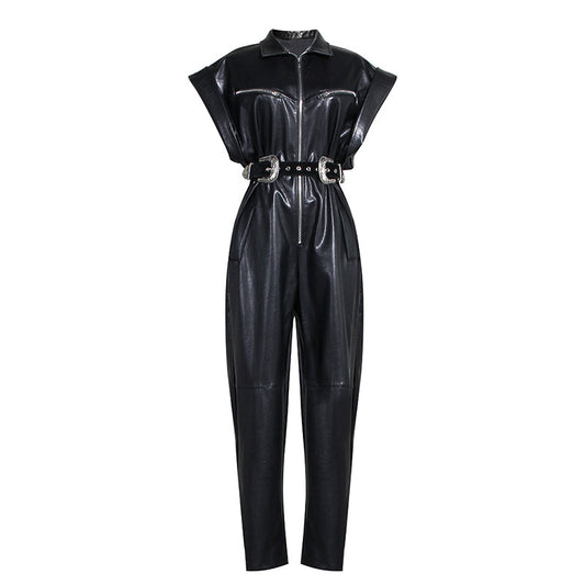 Jumpsuit de PU con Cintura Ajustada