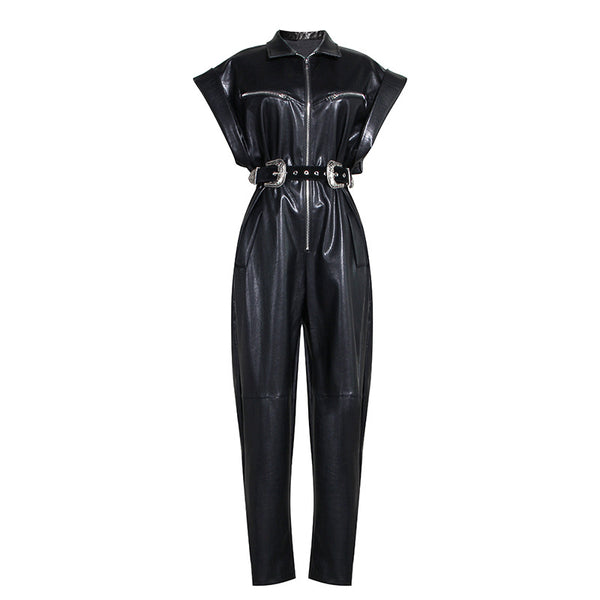 Jumpsuit de PU con Cintura Ajustada