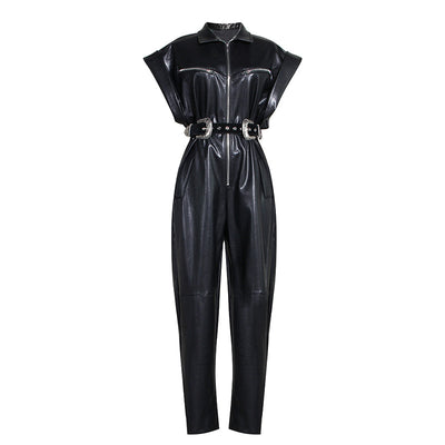 Jumpsuit de PU con Cintura Ajustada