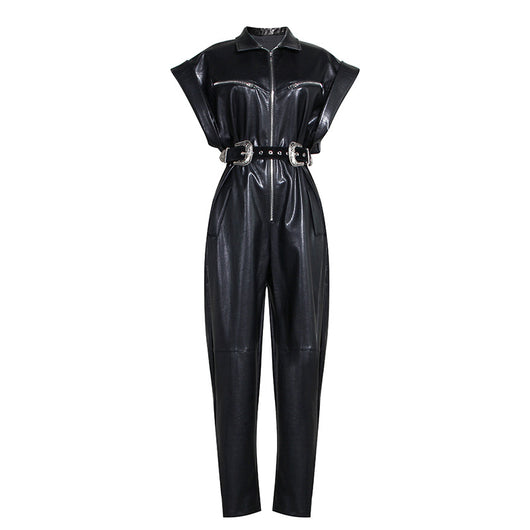 Jumpsuit de PU con Cintura Ajustada