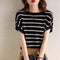 Blusa Rayada Ice Silk Manga Corta Ajustada y Cubriente