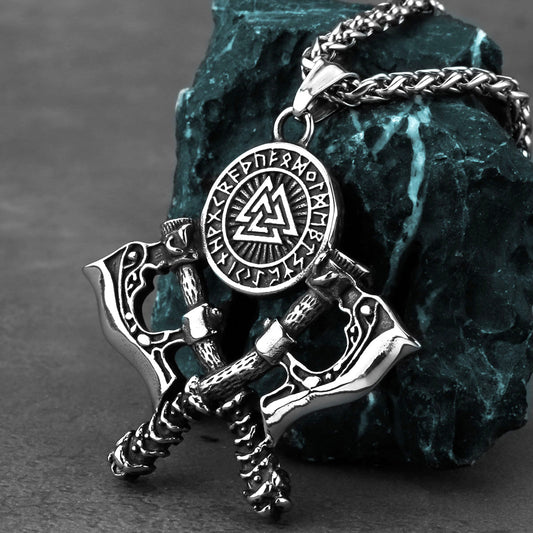 Collar Colgante Hacha Doble en Acero Inoxidable para Hombre