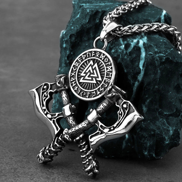 Collar Colgante Hacha Doble en Acero Inoxidable para Hombre