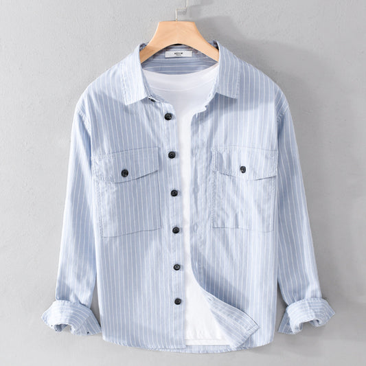 Camisa Manga Larga a Rayas para Hombre - Forro Térmico Primavera Otoño