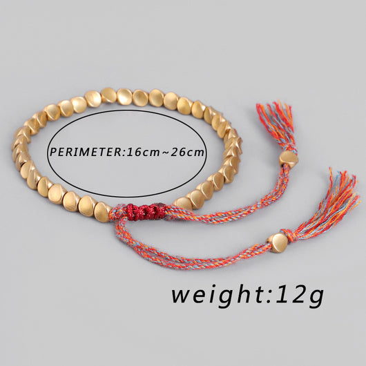 Pulsera Tibetana Budista Trenzada con Cuentas de Cobre - Brazalete de Cuerda de la Suerte - Image 5