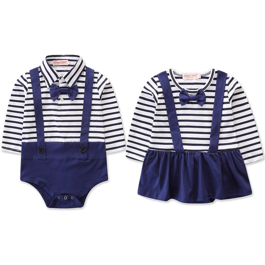 Pijama Tipo Romper de Rayas Azul Marino para Bebés - Manga Larga Primavera Otoño - Image 9