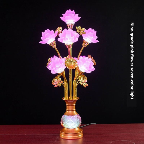 Linterna LED de Loto en Vidrio Coloreado para Altar Budista
