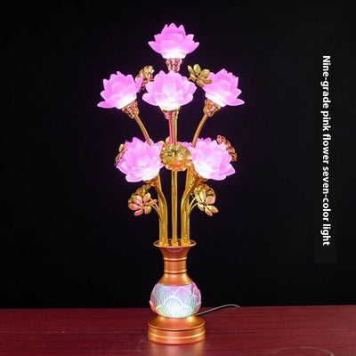 Linterna LED de Loto en Vidrio Coloreado para Altar Budista - Image 3