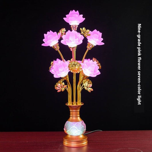 Linterna LED de Loto en Vidrio Coloreado para Altar Budista - Image 3