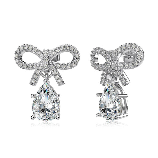 Aretes de Plata S925 Diseño Lazo con Gota de Agua Rosa - Elegancia Exclusiva para Mujer - Image 6