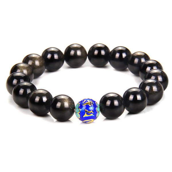 Pulsera de Piedra Ágata Multicolor con Cuentas de Esmalte para Hombre