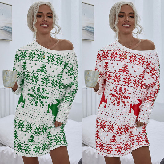 Vestido Tejido Navideño con Estampado Festivo
