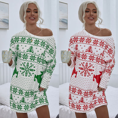 Vestido Tejido Navideño con Estampado Festivo