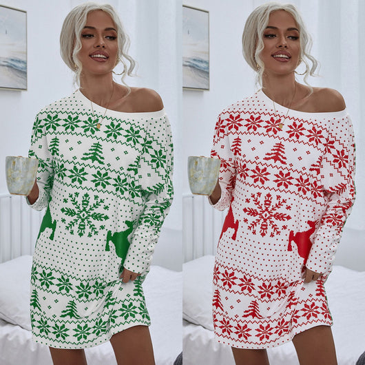 Vestido Tejido Navideño con Estampado Festivo