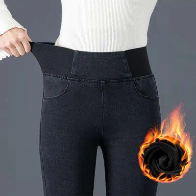 Jeans Skinny de Cintura Alta con Forro Polar Cálido y Cintura Elástica - Image 9