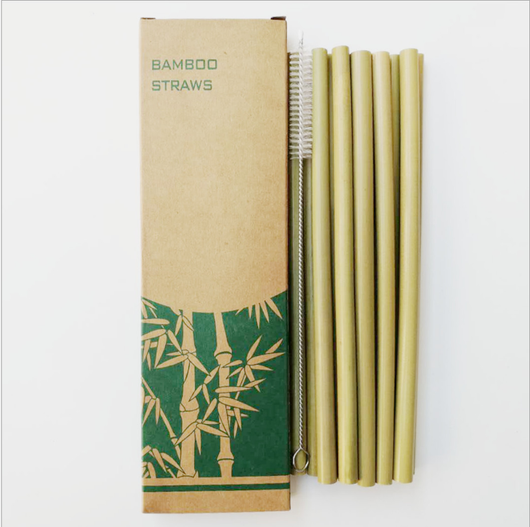 Pajita de Bambú Verde y Amarillo Reutilizable - Image 3