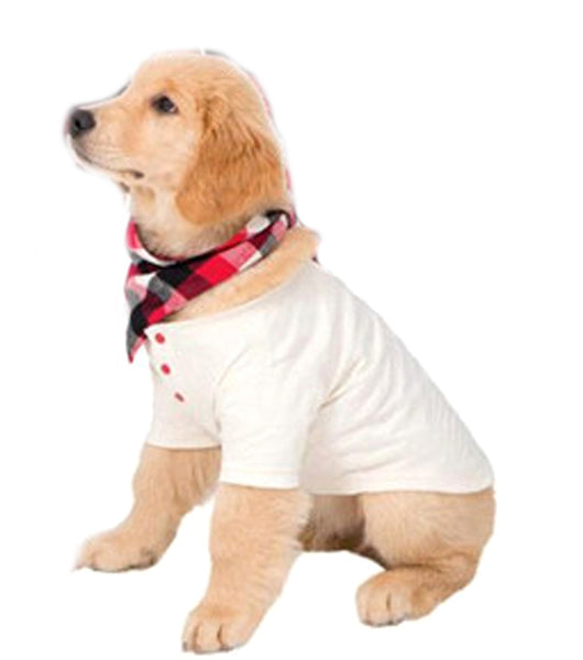 Family of four and a golden retriever wearing matching white long-sleeve reindeer tops and red plaid pajama pants. - Image 23