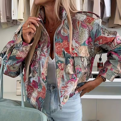 Chaqueta Otoñal con Estampado de Pavo Real para Mujer - Image 4