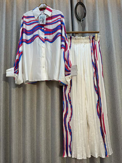 Conjunto de Dos Piezas: Blusa Estampada Personalizada + Pantalón Ancho de Cintura Alta - Image 9