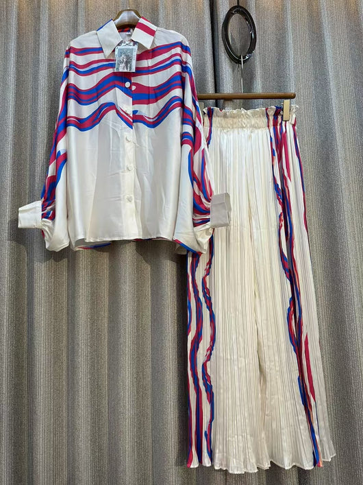 Conjunto de Dos Piezas: Blusa Estampada Personalizada + Pantalón Ancho de Cintura Alta - Image 9