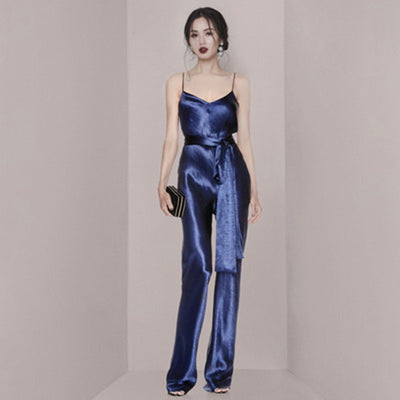 Jumpsuit de Satén Azul Talle Alto con Tirantes - Image 5