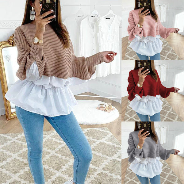 Blusa Elegante con Combinación de Colores en la Cintura y Mangas Largas