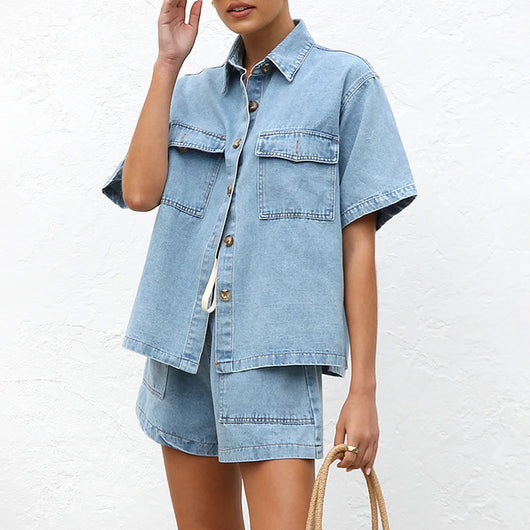 Conjunto de Blusa Suelta con Bolsillos y Pantalón Corto - Image 13