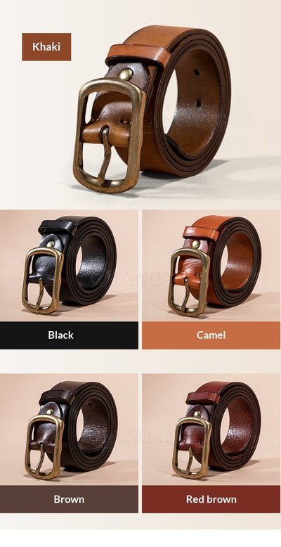 Cinturón de Cuero Genuino para Hombre con Hebilla Retro Latón - Image 14