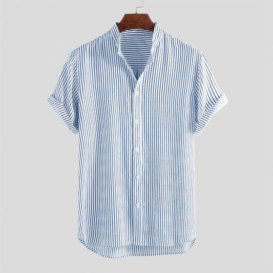 Camisa Manga Corta Cuello de Pie Slim Fit para Hombre