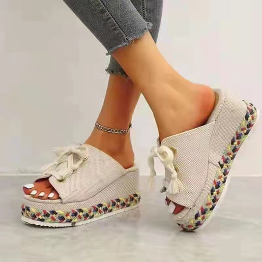 Sandalias de Plataforma Lino con Diseño Fish Mouth - Image 2