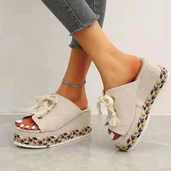 Sandalias de Plataforma Lino con Diseño Fish Mouth