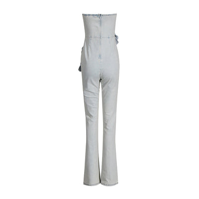 Jumpsuit Elegante de Cintura Alta con Flores 3D y Escote Tubo - Image 9