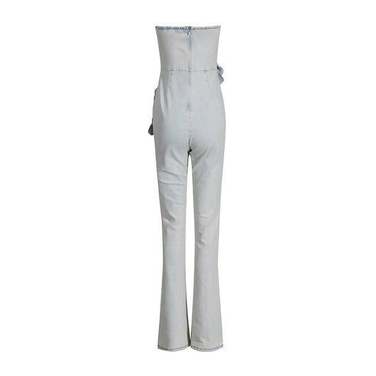 Jumpsuit Elegante de Cintura Alta con Flores 3D y Escote Tubo - Image 9