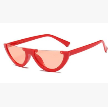 Bright yellow semi-rimless sunglasses with dark gray half-moon lenses, featuring a modern cat-eye shape. - Image 6