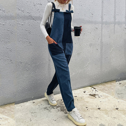 Jumpsuit Casual para Damas con Costuras Bicolores y Tirantes Simétricos