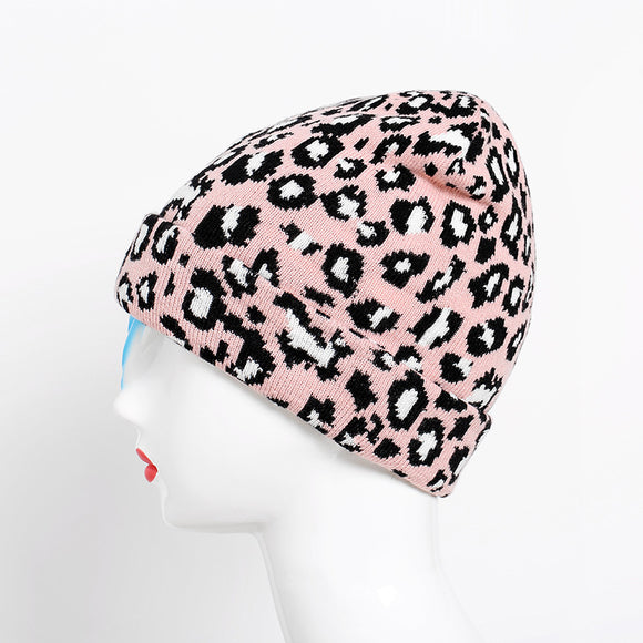 Gorro de Lana Tejido Estampado Leopardo Retro para Otoño e Invierno
