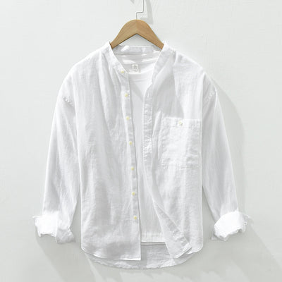 Camisa de Lino con Cuello Mao y Mangas Largas - Corte Holgado Casual - Image 6