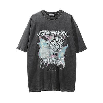 Playera Hombre Estampado Mariposas Efecto Desgastado