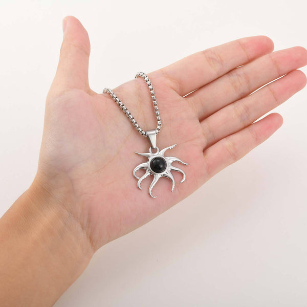 Dije Pulpo de Ónice Negro en Acero Inoxidable para Hombre - Diseño Exclusivo